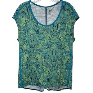 TITLE NINE Womens SZ M T-shirt Crew-neck Green Floral Golf Tee Cap Sleeves